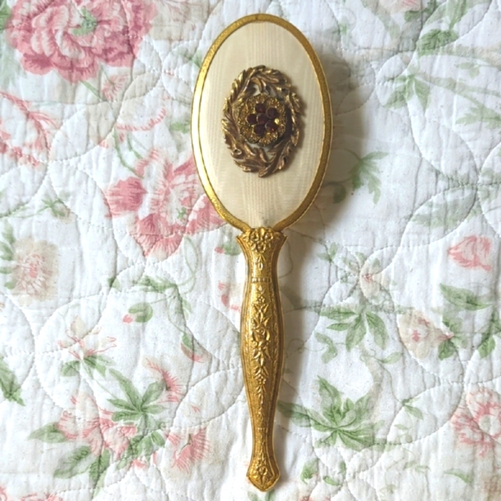 Vintage Globe 24k Gold Plated Floral Rose Brush For Vanity ( READ ) - Picture 8 of 11